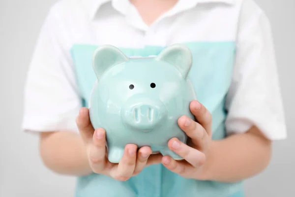 Child Holding Piggy Bank Money Savings Concept — Stock Photo, Image