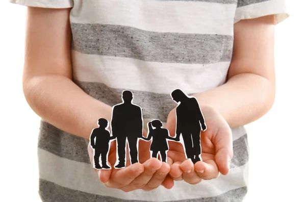 Child Holding Human Figures Isolated White Background — Stock Photo, Image