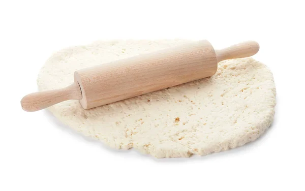 Fresh Dough Rolling Pin White Background — Stock Photo, Image
