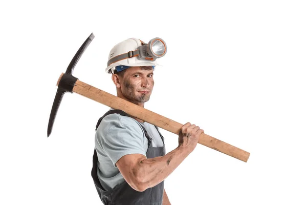Miner Man Vit Bakgrund — Stockfoto