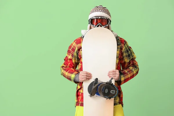 Чоловічий Сноубордист Кольоровому Фоні — стокове фото