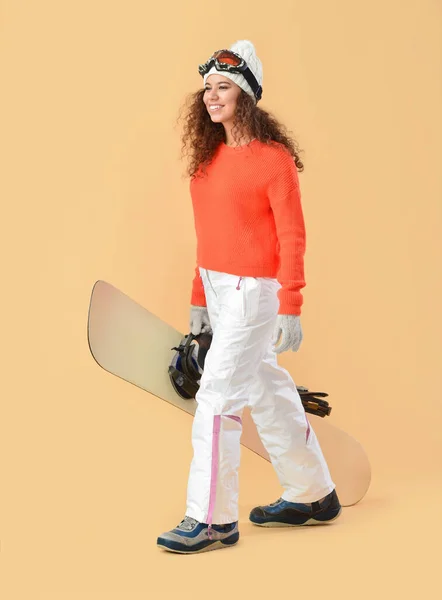 Жіночий Сноубордист Кольоровому Фоні — стокове фото
