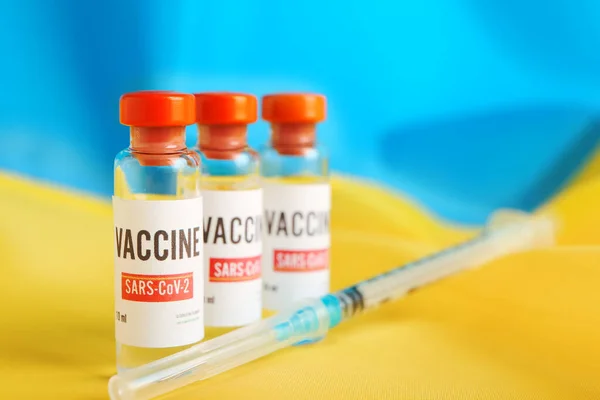 Vaccine Immunization Covid Flag Ukraine — Stock Photo, Image