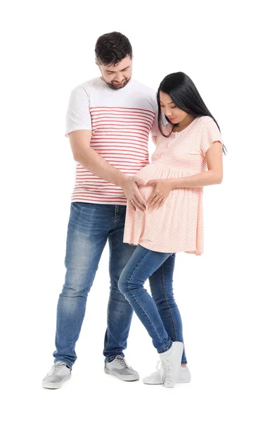 Young Pregnant Couple White Background — Stock Photo, Image