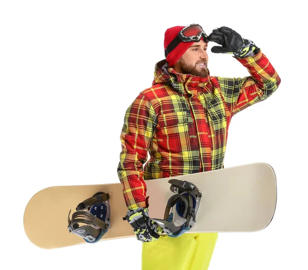 Snowboarder Maschio Sfondo Bianco — Foto Stock