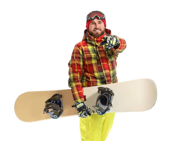 Homem Snowboarder Fundo Branco — Fotografia de Stock