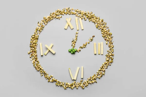 Clock Made Food Grey Background — Stock Photo, Image