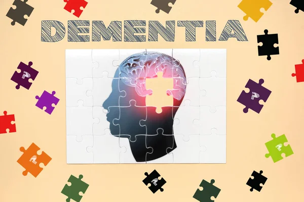 Puzzle Drawn Human Head Color Background Concept Dementia — Stock Photo, Image