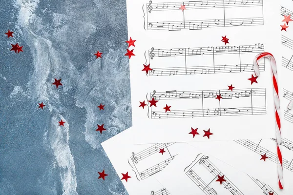 Music Sheets Notes Christmas Decor Color Background — Stock Photo, Image