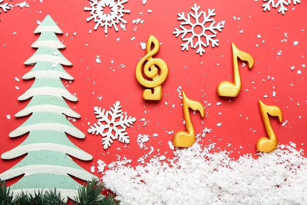 Music Notes Christmas Decor Color Background — Stock Photo, Image