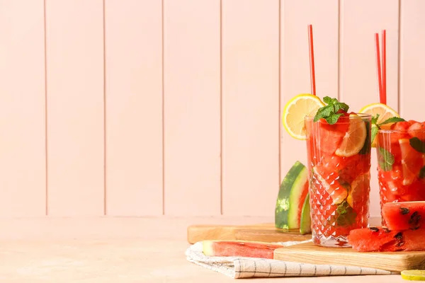 Glasses Tasty Cold Watermelon Lemonade Table — Stock Photo, Image