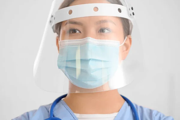 Portrait Femme Médecin Asiatique Portant Masque Médical Clinique — Photo