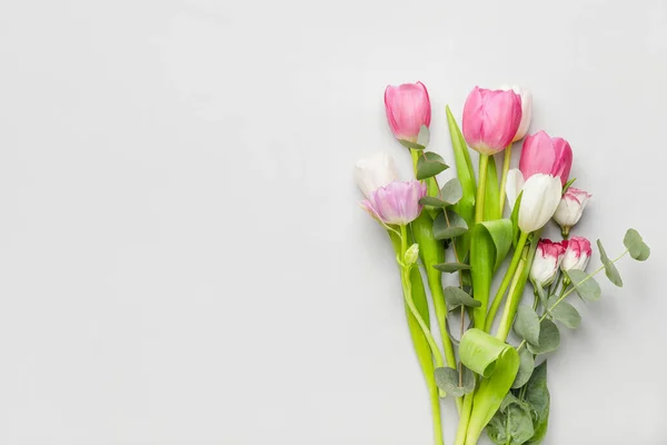 Bouquet Beautiful Tulips Light Background — Stock Photo, Image