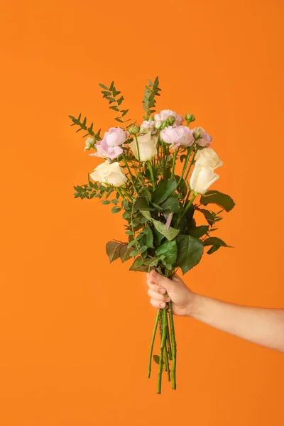 Hand Bouquet Beautiful Flowers Color Background — Stock Photo, Image