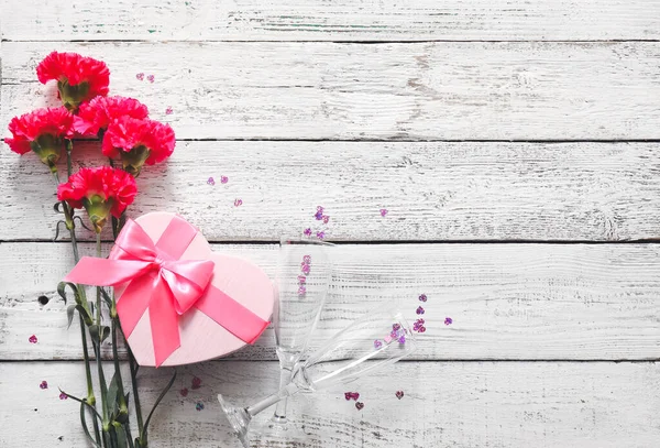 Hermosa Composición Para Día San Valentín Sobre Fondo Madera — Foto de Stock