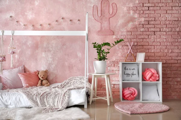 Interior Modern Children Room Stylish Bed — Stock Photo, Image