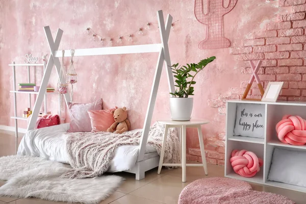 Interior Modern Children Room Stylish Bed — Stock Photo, Image