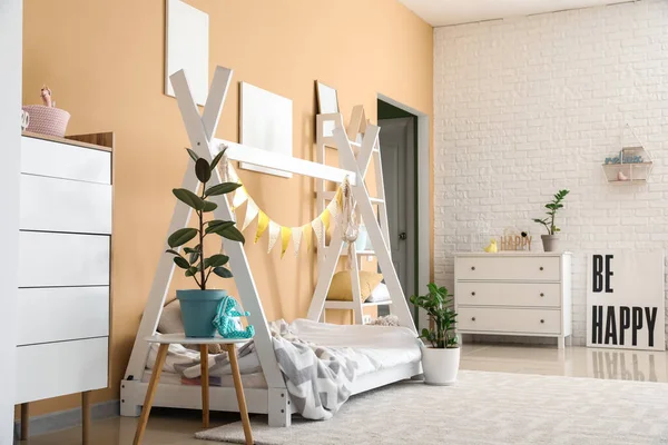 Interior Modern Children Room Stylish Bed — Stock Photo, Image