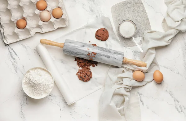 Cookies Rolling Pin Light Background — Stock Photo, Image