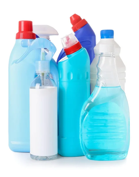 Conjunto Detergentes Sobre Fundo Branco — Fotografia de Stock