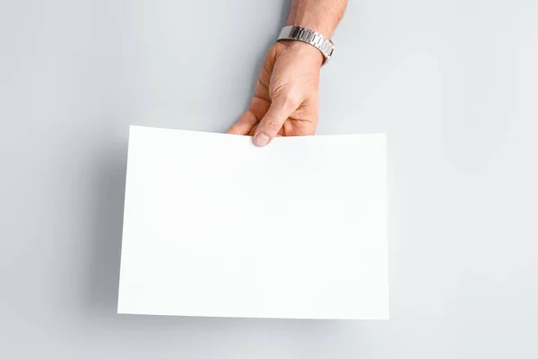 Male Hand Blank Paper Sheet Light Background — Stock Photo, Image