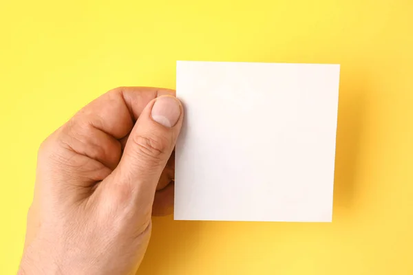 Male Hand Blank Paper Sheet Color Background — Stock Photo, Image