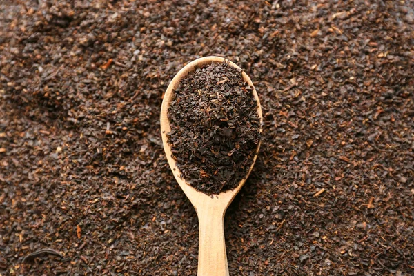 Spoon Dry Black Tea Leaves Closeup — Stock Photo, Image