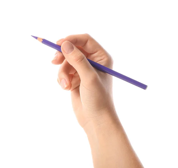 白い背景に色鉛筆で女性の手 — ストック写真