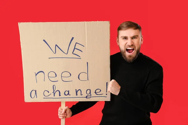 Protestando Jovem Sobre Fundo Cor Conceito Impeachment — Fotografia de Stock