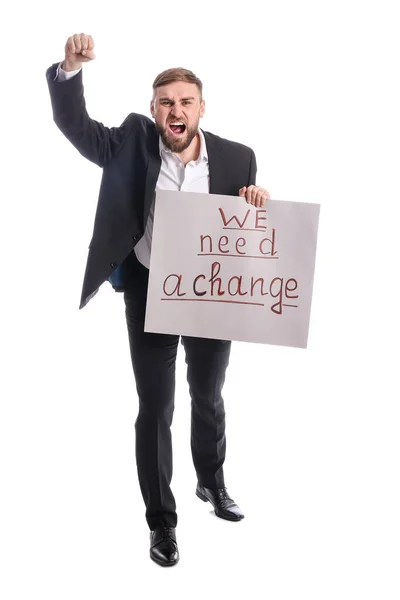 Protesting Young Man White Background Impeachment Concept — Stock Photo, Image