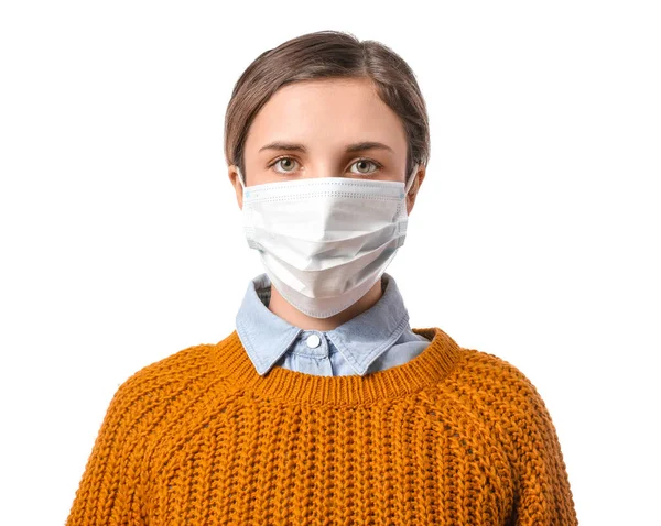 Young Woman Wearing Medical Mask White Background — Stock Photo, Image