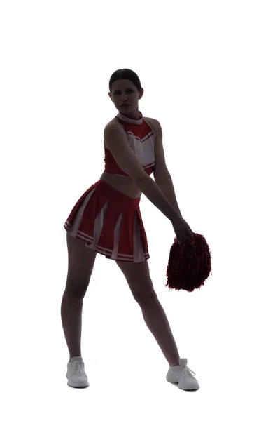 Sylwetka Pięknej Cheerleaderki Białym Tle — Zdjęcie stockowe