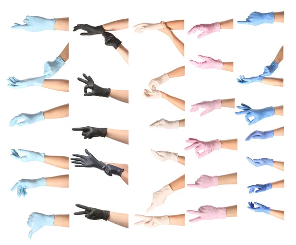 白い背景に保護医療用手袋で手をジェスチャー — ストック写真