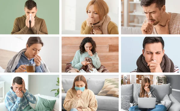Kolase Dari Orang Yang Berbeda Sakit Karena Flu — Stok Foto