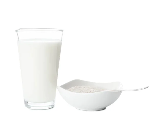 Glass Rice Milk White Background — Stock Photo, Image