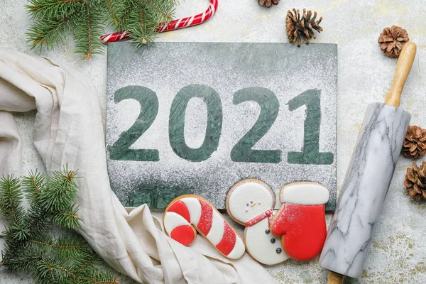 Lekkere Kerstkoekjes Deegroller Tekst 2021 Lichte Ondergrond — Stockfoto