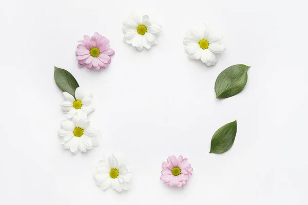 Frame Made Beautiful Flowers White Background — Stock Photo, Image