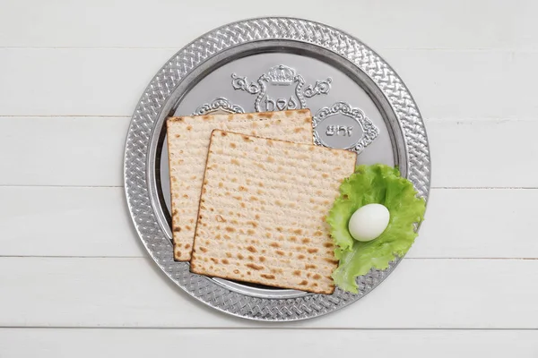 Passover Seder Plate Traditional Food Wooden Background — Stock Photo, Image