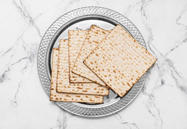 Passover Seder Deska Matzo Bílém Pozadí — Stock fotografie