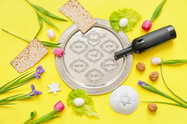 Festive Composition Passover Celebration Color Background — Stock Photo, Image