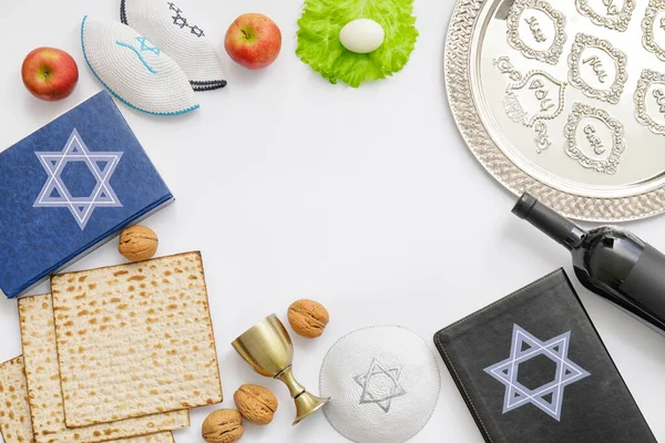 Festive Composition Passover Celebration White Background — Stock Photo, Image