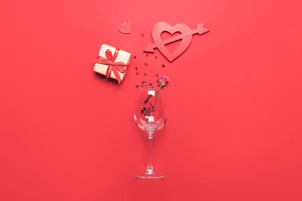 Festive Composition Valentines Day Celebration Color Background — Stock Photo, Image