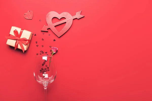 Festive Composition Valentines Day Celebration Color Background — Stock Photo, Image