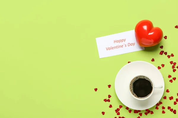 Cartão Saudação Para Celebração Dia Dos Namorados Xícara Café Fundo — Fotografia de Stock