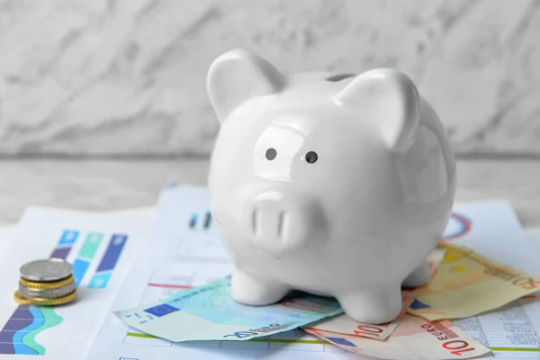 Piggy Bank Money Documents Light Background — Stock Photo, Image