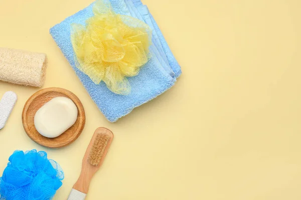 Bath Cosmetics Accessories Color Background — Stock Photo, Image