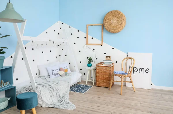 Interior Modern Children Room Comfortable Bed — Stock Photo, Image