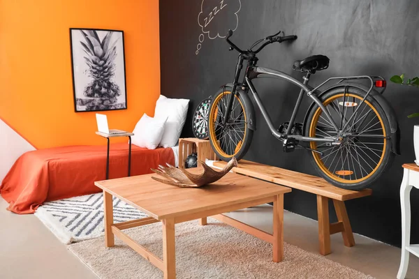 Intérieur Chambre Moderne Avec Vélo — Photo