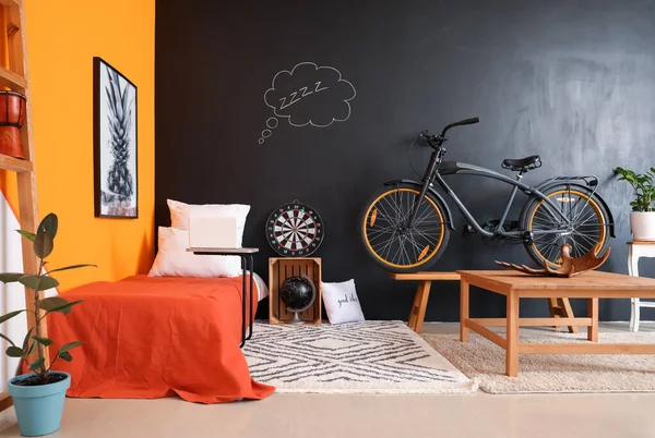 Interior Modern Bedroom Bicycle — Stock Photo, Image