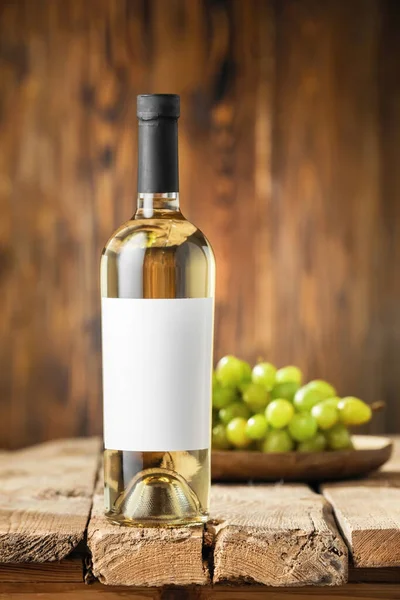 Bottle White Wine Wooden Table — Stock Photo, Image